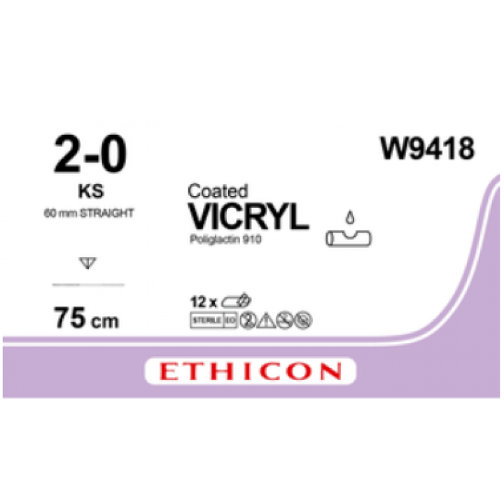 W9418 - VICRYL VIOLET 2/0 (75CM) 60MM KS STRAIGHT CUTTING NEEDLE 