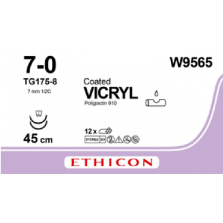 W9565 - Vicryl Violet 7/0 (45cm) 7mm ½ Circle Micro-point Spatula 