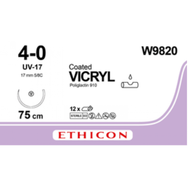 W9820 - VICRYL UNDYED 4/0 (75CM) 17MM ⅝ CIRCLE TAPERCUT P NEEDLE