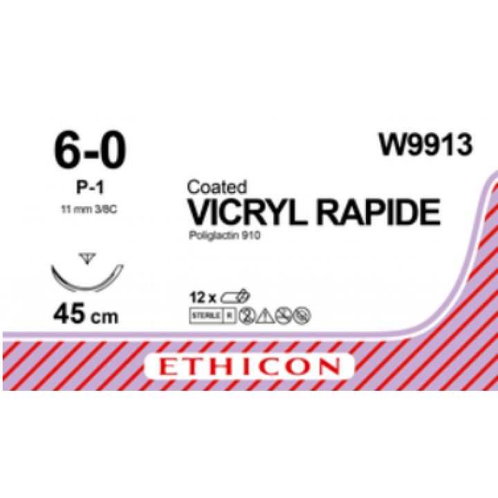 W9913 - VICRYL RAPIDE 6/0 (45CM) 16MM ⅜ CIRCLE REVERSE CUTTING P NEEDLE