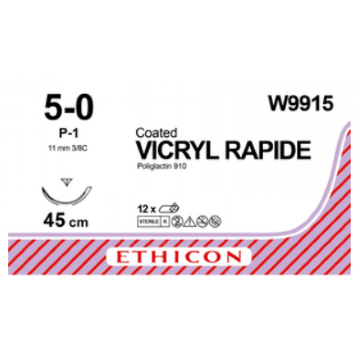 W9915 - VICRYL RAPIDE 5/0 (45CM) 12MM ⅜ CIRCLE REVERSE CUTTING P NEEDLE 