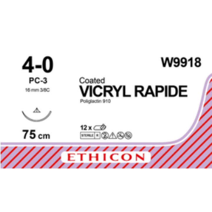 W9918 - VICRYL UNDYED 4/0 (75CM) 16MM ⅜ CONVENTIONAL CUTTING P NEEDLE