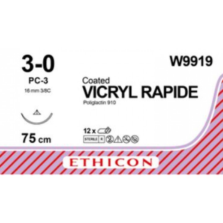 W9919 - VICRYL RAPIDE 3/0 (75CM) 16MM ⅜ CIRCLE CONVENTIONAL CUTTING P NEEDLE