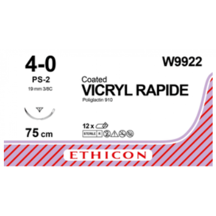 W9922 - VICRYL RAPIDE 4/0 (75CM) 19MM ⅜ CIRCLE REVERSE CUTTING P NEEDLE