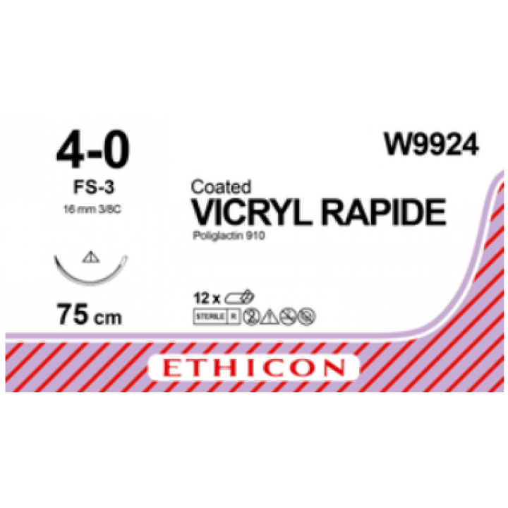 W9924 - VICRYL RAPIDE 4/0 (75CM) 16MM ⅜ CIRCLE CONVENTIONAL CUTTING P NEEDLE