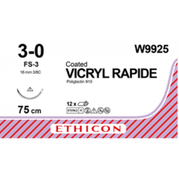 W9925 - VICRYL RAPIDE 3.0 (45CM) 16MM ⅜ CIRCLE CONVENTIONAL CUTTING NEEDLE