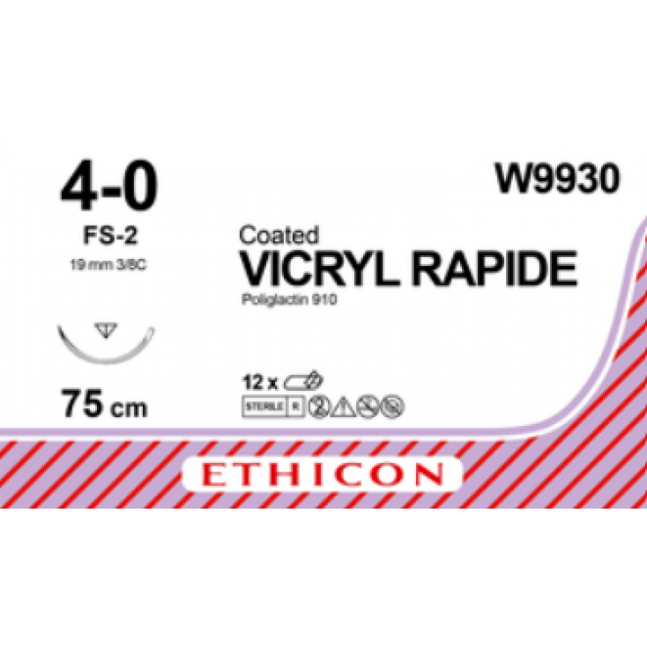 W9930 - VICRYL RAPIDE 4/0 (75CM) 19MM ⅜ CIRCLE REVERSE CUTTING NEEDLE