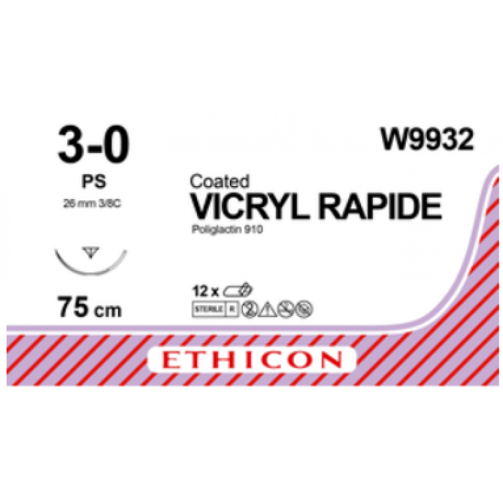 W9932 - VICRYL RAPIDE 3/0 (75CM) 26MM ⅜ CIRCLE REVERSE CUTTING P NEEDLE