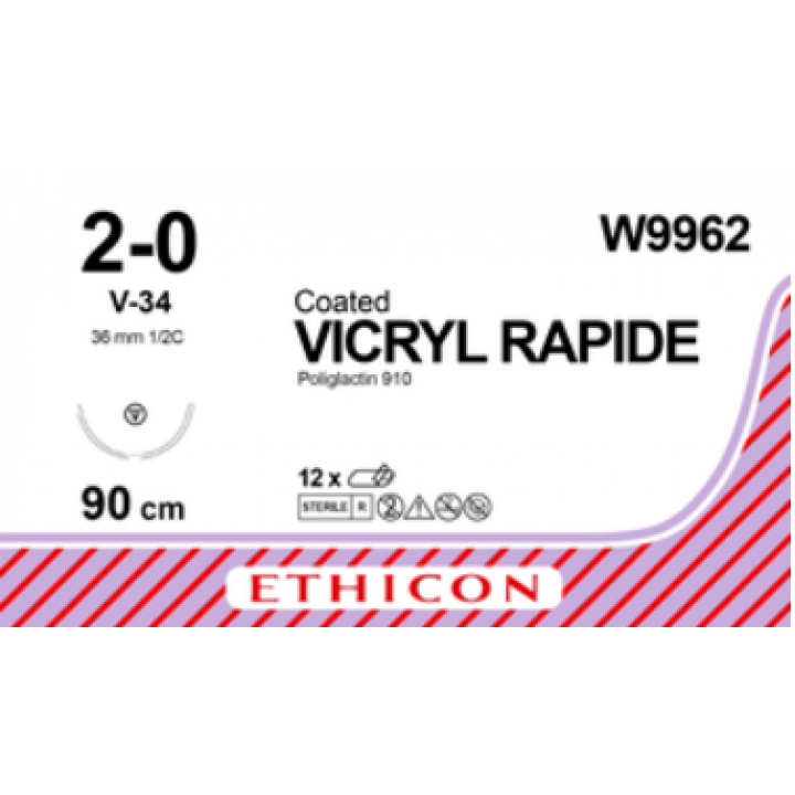W9962 - VICRYL RAPIDE 2/0 (90CM) 36MM ½ CIRCLE TAPERCUT NEEDLE