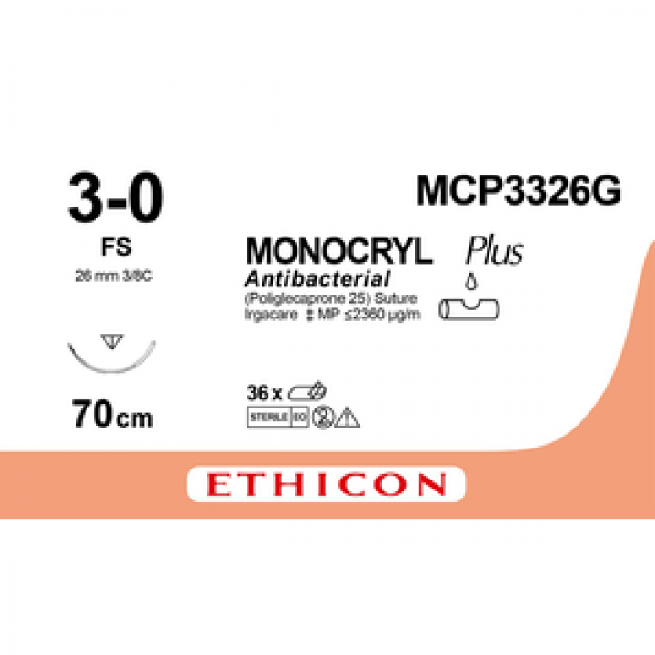 MCP3326G - MONOCRYL 3/0 26mm 3/8 Reverse Cutting