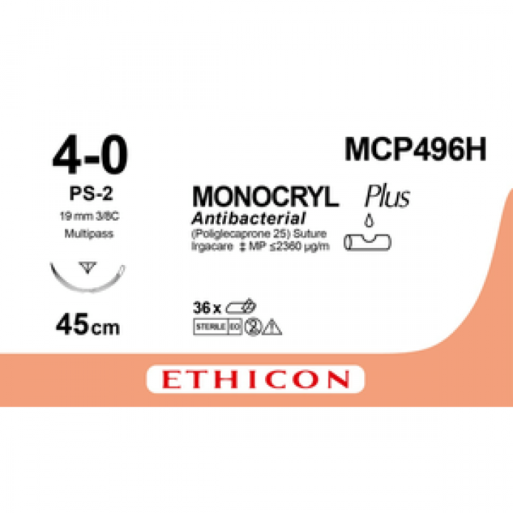 MCP496H - MONOCRYL 4/0 19mm 3/8 Multipss Reverse Cutting