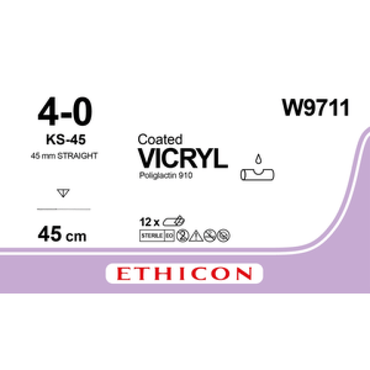 W9711 - Vicryl Undyed Braided 4-0 45cm Straight Needle