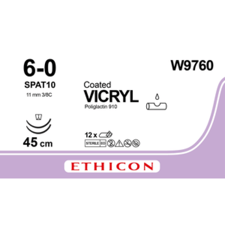 W9760 - Vicryl Undyed Braided 6-0 45cm 3/8C